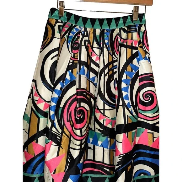 Champagne & Strawberry Cream & Green Abstract A-Line Skirt Size Small - Picture 3 of 5